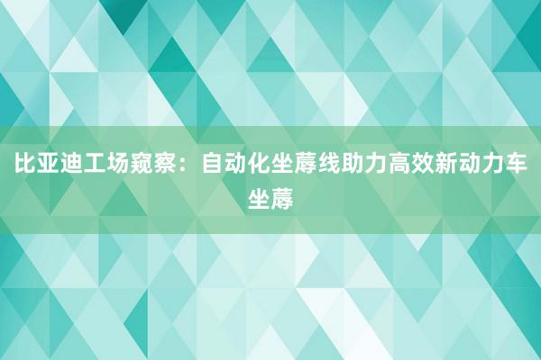 比亚迪工场窥察：自动化坐蓐线助力高效新动力车坐蓐